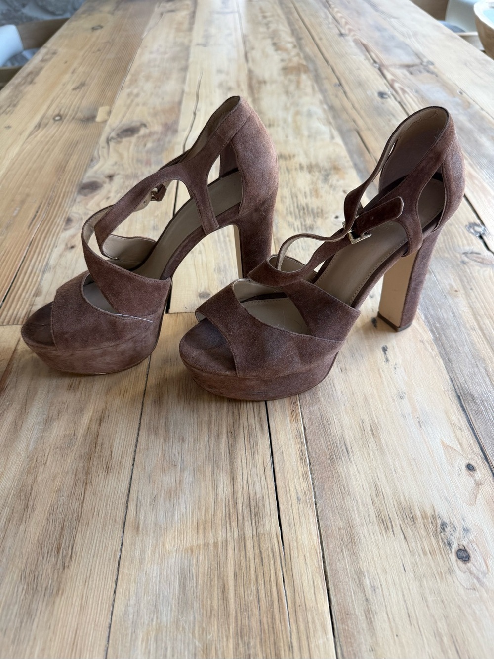 Michael Kors Porter Suede Platform Sandals, Brown, Size 8.5